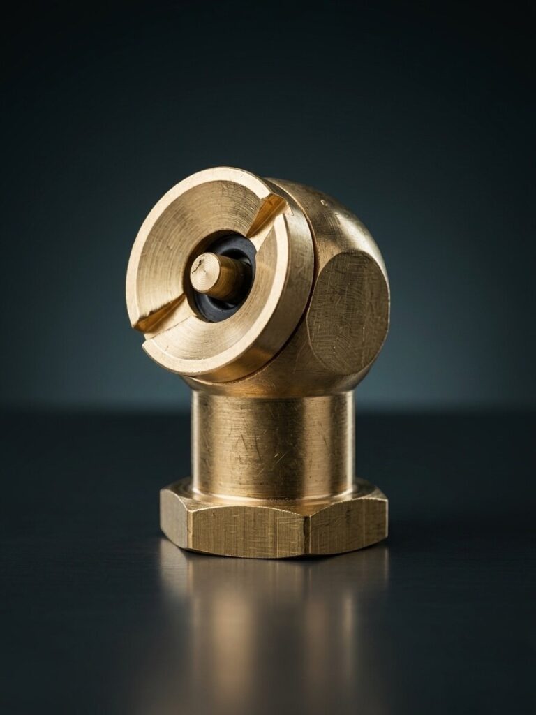 Un conector de bronce de alta resistencia, diseñado como un mandril neumático angular para el inflado rápido y seguro de neumáticos comerciales y particulares, compatible con mangueras neumáticas estándar
