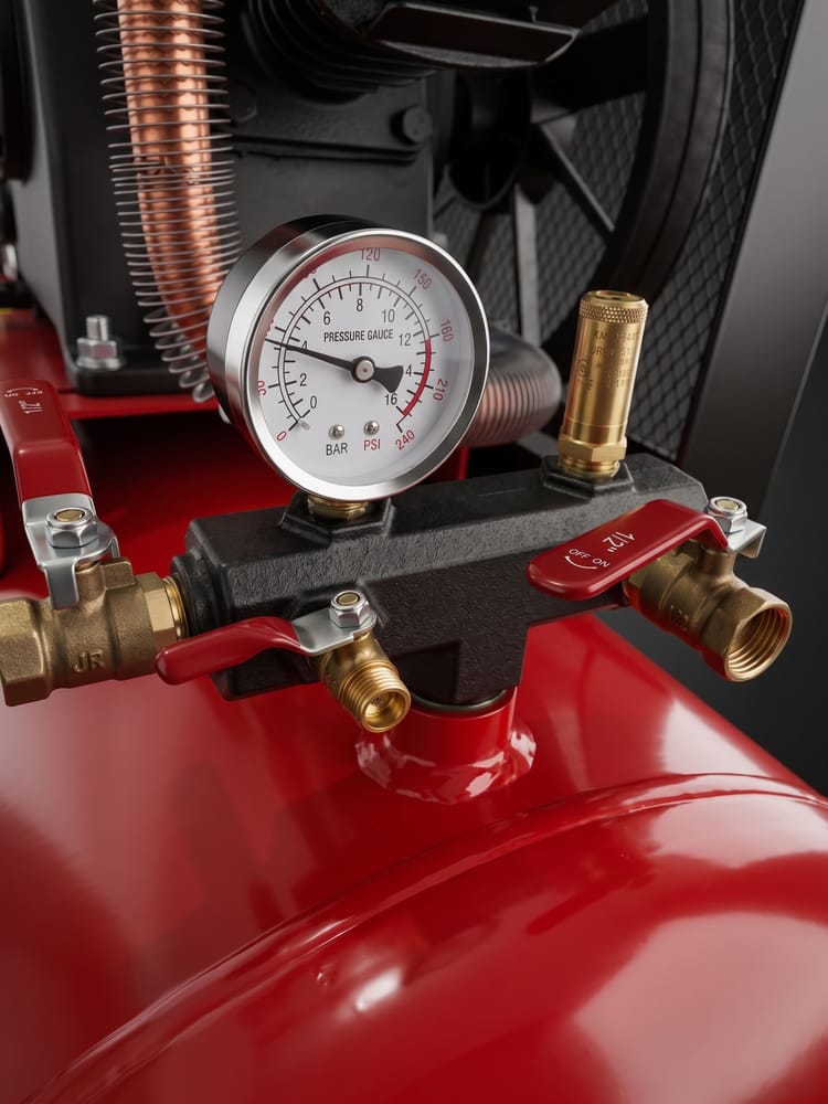 Manómetro de presión y llaves de salida de aire del Compresor Ringtrav