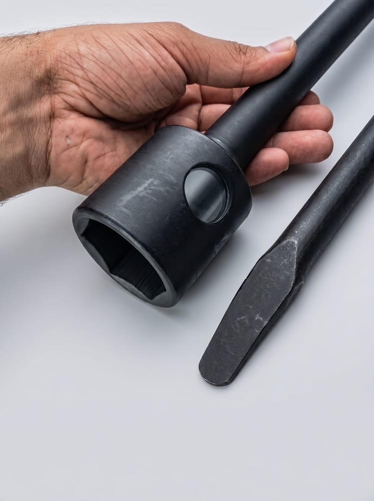Detalle de boca hexagonal y cuadrante de llave artillera pesada